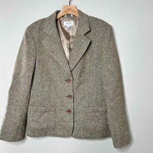 Talbots Size 12 Tan Herringbone Wool Silk Blend Blazer Jacket 3 Button Career